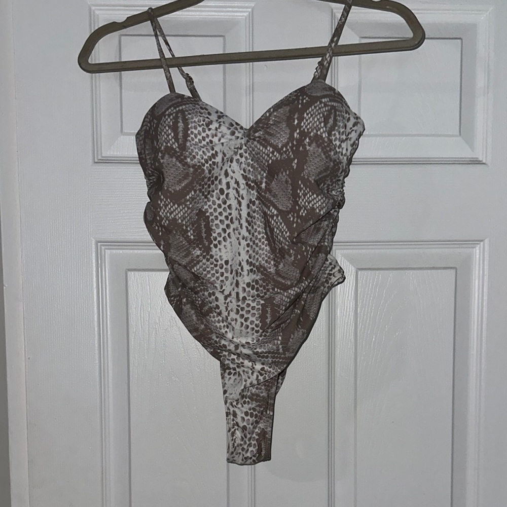 Matte Collection Stylish Beige and White Snakeskin One Piece Bathing Suit